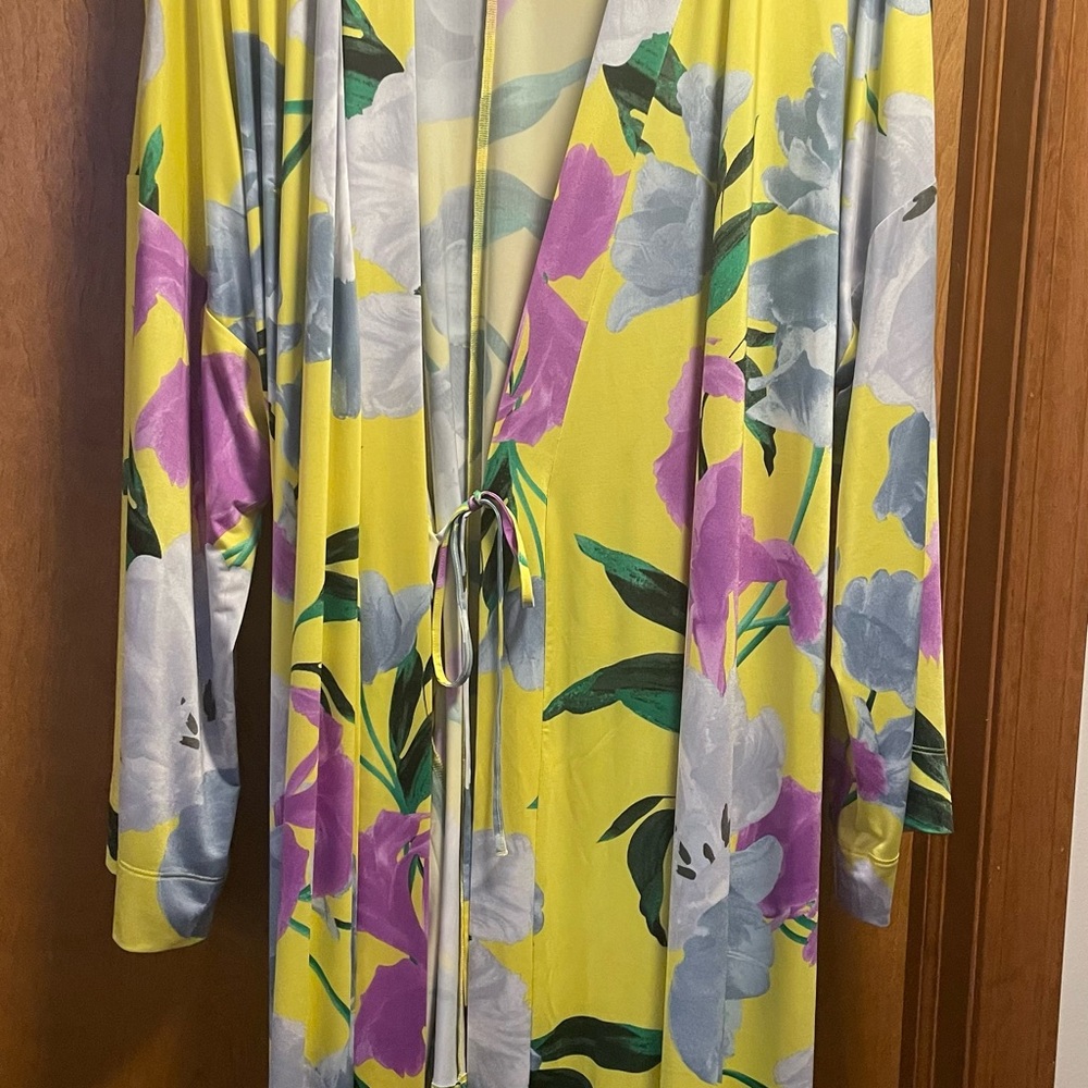 Beautiful yellow floral, robe and camisole set
